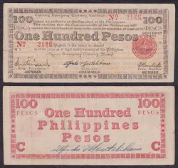 100 PESOS NEGROS US PHILIPPINE 1943 TREASURY EMERGENCY WW2 BANKNOTE #S666