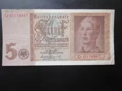 1942 NAZI GERMANY 5 REICHSMARK BANKNOTE 