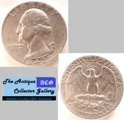 1942 US PHILADELPHIA MINT SILVER WASHINGTON QUARTER - WORLD WAR 2 ERA