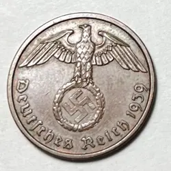 1939 A GERMANY THIRD REICH SWASTIKA WORLD WAR 2! 2 PFENNIG, LOT #22