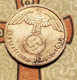 GERMANY 1939 D 1 REICHSPFENNIG   COIN 3RD REICH WW2 PFENNIG RP