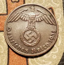 GERMANY 1938 D 1  REICHSPFENNIG   COIN 3RD REICH WW2 PFENNIG RP