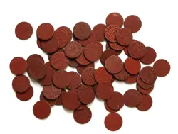 69 WWII OPA RED POINT TOKENS, WORLD WAR II FOOD RATION TOKENS, WW2, 69 TOTAL