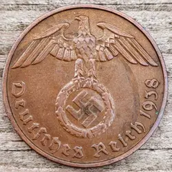 🧭 NAZI THIRD REICH - GERMAN WW2 2 PFENNIG COIN, 1938.