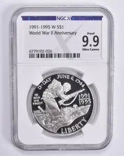 PROOF 9.9 UCAM 1991-95-W WORLD WAR 2 COMMEMORATIVE DOLLAR NGC X NGCX *4917