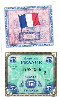 FRENCH SERIES DE 1944 - 5 FRANCS MILITARY PAYMENT  - WW2 WWII MPC - 1 FROM HOARD