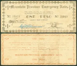 US PHILIPPINES MOUNTAIN PROVINCE PNB EMERGENCY WW2 NOTE SIGNED
