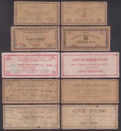 US PHILIPPINE MISAMIS OCCIDENTAL 10, 20, 50C & 1P SIGNED EMERGENCY WW2 BANKNOTES