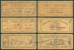 US PHILIPPINE MISAMIS OCCIDENTAL 50C 2 & 5 PESOS WW2 BANKNOTES COUNTERSIGNED