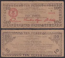 10 PESOS PHILIPPINE MINDANAO WW2 COUNTERSIGEND  L.J.  OTEYZA EMERGENCY BANKNOTE