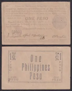 1 PESOS NEGROS US PHILIPPINES  WW2 EMERGENCY NOTE SCARCE BLACK SEAL #S671