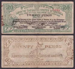 FREE NEGROS US ARMY MILITARY 20 PESOS PHILIPPINE  WW2 BANKNOTE #S714 