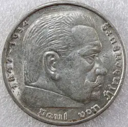 1938 A 5 MARK GERMAN WW2 SILVER COIN THIRD REICH  REICHSMARK AU GM#01