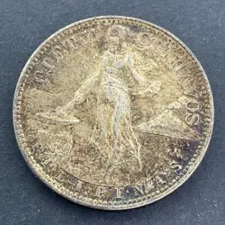 1944 S FILIPINAS FIFTY CENTAVOS UNITED STATES OF AMERICA SILVER WW2 TONED