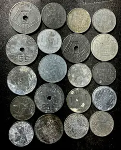 VINTAGE BELGIUM COIN LOT - 20 WORLD WAR 2 OCCUPATION COINS - LOT #B20