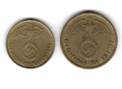 WW2 GERMAN 5 & 10 REICHSPFENNIG BRASS COIN HISTORICAL WW2 AUTHENTIC ARTIFACT