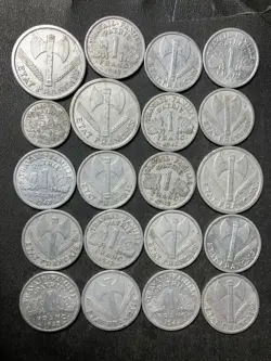 OLD VICHY FRANCE COIN LOT - 20 HISTORIC WW2 ERA OCCUPATION COINS - LOT #B21