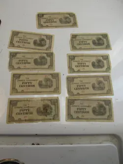 9 THE JAPANESE GOVERNMENT FIFTY CENTAVOS PAPER INVASION MONEY WORLD WAR 2 WWII