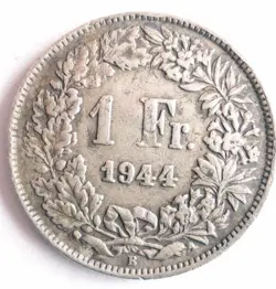 1944 SWITZERLAND FRANC - WW2 DATE - RARE SILVER COIN  - LOT #B21