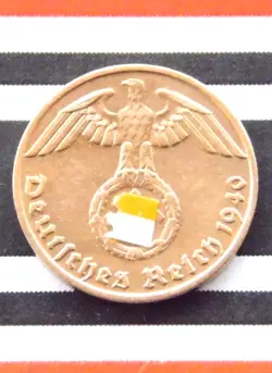 GERMAN COIN 1940 J 1 REICHSPFENNIG SWASTIKA COPPER 3RD REICH WW2 +RARE+ PFENNIG