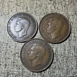 3 WW2 UK GREAT BRITAIN GEORGE VI LARGE CENTS PENNIES 1940 1944 1945 WORLD COINS