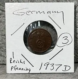 GERMANY 1937 D 1 REICHPFENNIG 3RD REICH WW2 COIN