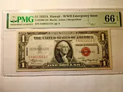 1935A, $1 HAWAII WW2 EMERGENCY ISSUE NOTE (SC BLOCK) FR. 2300 PMG 66 EPQ