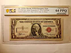 1935A, $1 HAWAII WW2 EMERGENCY ISSUE NOTE (SC BLOCK) FR. 2300 PCGS 64 PPQ