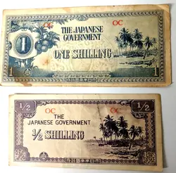 1/2 SHILLING & 1 SHILLING JAPANESE NOTES WW2 GOOD COND.