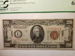 1934A, $20 HAWAII WW2 EMERGENCY ISSUE NOTE FR. 2305 PCGS 63 ABOUT NEW