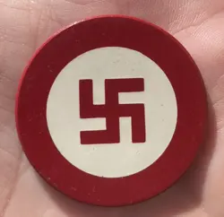 (1) RARE USPC INLAID RED SWASTIKA POKER CHIP 4 WINDS PRE WW2 MADE IN 1930