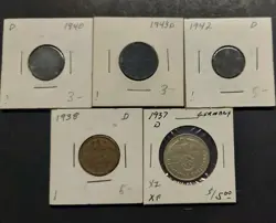 5 COIN LOT 1935-1945: WW2 GERMAN THIRD REICH 2 REICHSMARK SILVER