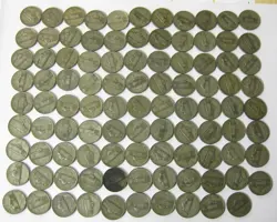 NINETY-EIGHT SILVER WARTIME JEFFERSON NICKES WW2 EMERGENCY COINAGE 5C