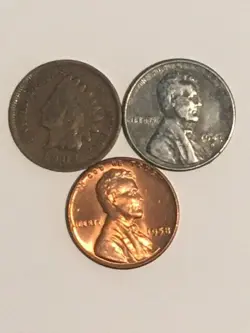 US CENT COLLECTION: INDIAN HEAD CENT, WW2 STEEL CENT, UNCIRCULATED WHEAT CENT