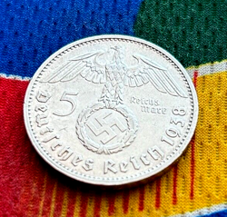 1938 G 5 MARK GERMAN WW2 SILVER COIN THIRD REICH  REICHSMARK
