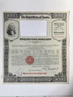 1943 US WW2 WAR SAVINGS BOND SERIES E $25 DOLLAR AMOUNT PRINTED BY THE BEP