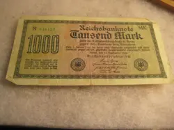 1923 GERMAN 1000 MARK BANKNOTE, GERMANY CURRENCY ERA BETWEEN WWI WW2 WWII