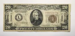1934 A $20 HAWAII OVER PRINT WW2 EMERGENCY ISSUED