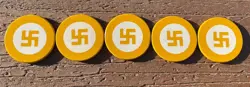 (5) RARE USPC INLAID YELLOW SWASTIKA POKER CHIP 4 WINDS PRE WW2 MADE IN 1930