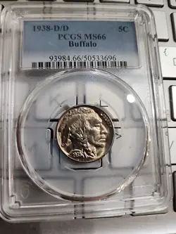 1938-D/D BUFFALO NICKEL  PCGS MS 66  SEE STORE GRADED   CURRENCY-WW1-WW2 MEDALS