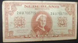 1 GILDEN WW2 BANKNOTE  1945 NETHERLANDS HOLLAND