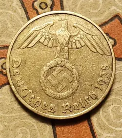 GERMANY  1938  J  5  REICHSPFENNIG  3RD REICH WW2 PFENNIG RP