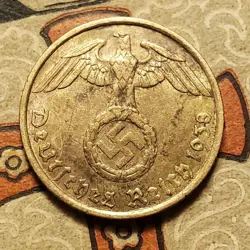 GERMANY  1938 G  5  REICHSPFENNIG  3RD REICH WW2 PFENNIG RP