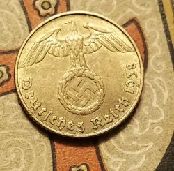 GERMANY  1938 F  5  REICHSPFENNIG  3RD REICH WW2 PFENNIG RP