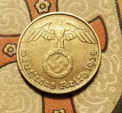 GERMANY  1938 D  5  REICHSPFENNIG  3RD REICH WW2 PFENNIG RP