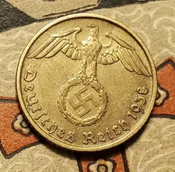 GERMANY  1938 B 5  REICHSPFENNIG  3RD REICH WW2 PFENNIG RP