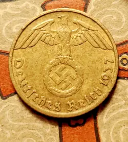 GERMANY  1937 F  5  REICHSPFENNIG  3RD REICH WW2 PFENNIG RP
