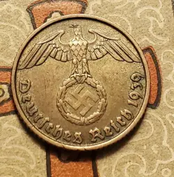 GERMANY  1939 B  5  REICHSPFENNIG  3RD REICH WW2 PFENNIG RP