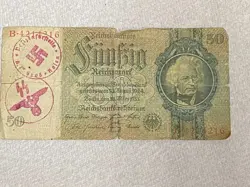 GERMAN   WW2 BANKNOTE WITH MILITARY STAMPS