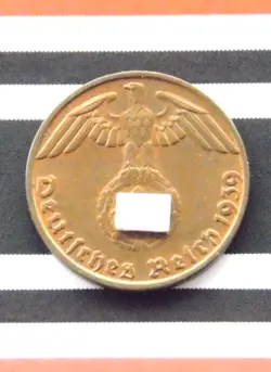 GERMAN COIN 1939 B 1 REICHSPFENNIG SWASTIKA COPPER 3RD REICH WW2 + UNC + PFENNIG